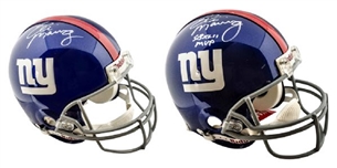 Lot of (2) Eli Manning Signed and Inscribed Official NFL Authentic Helmets